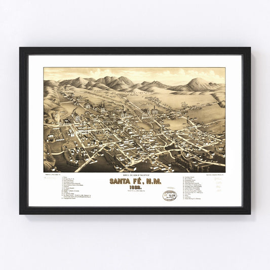 Vintage map of Santa Fe, New Mexico, 1882
