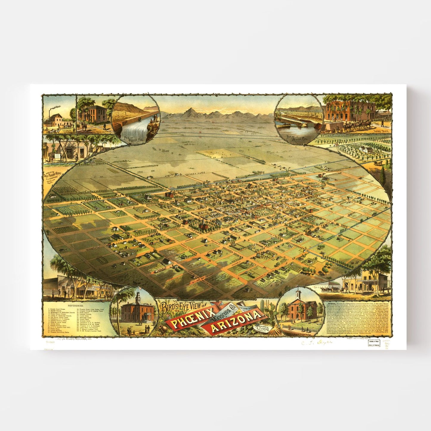 Vintage Map of Phoenix, Arizona, 1885