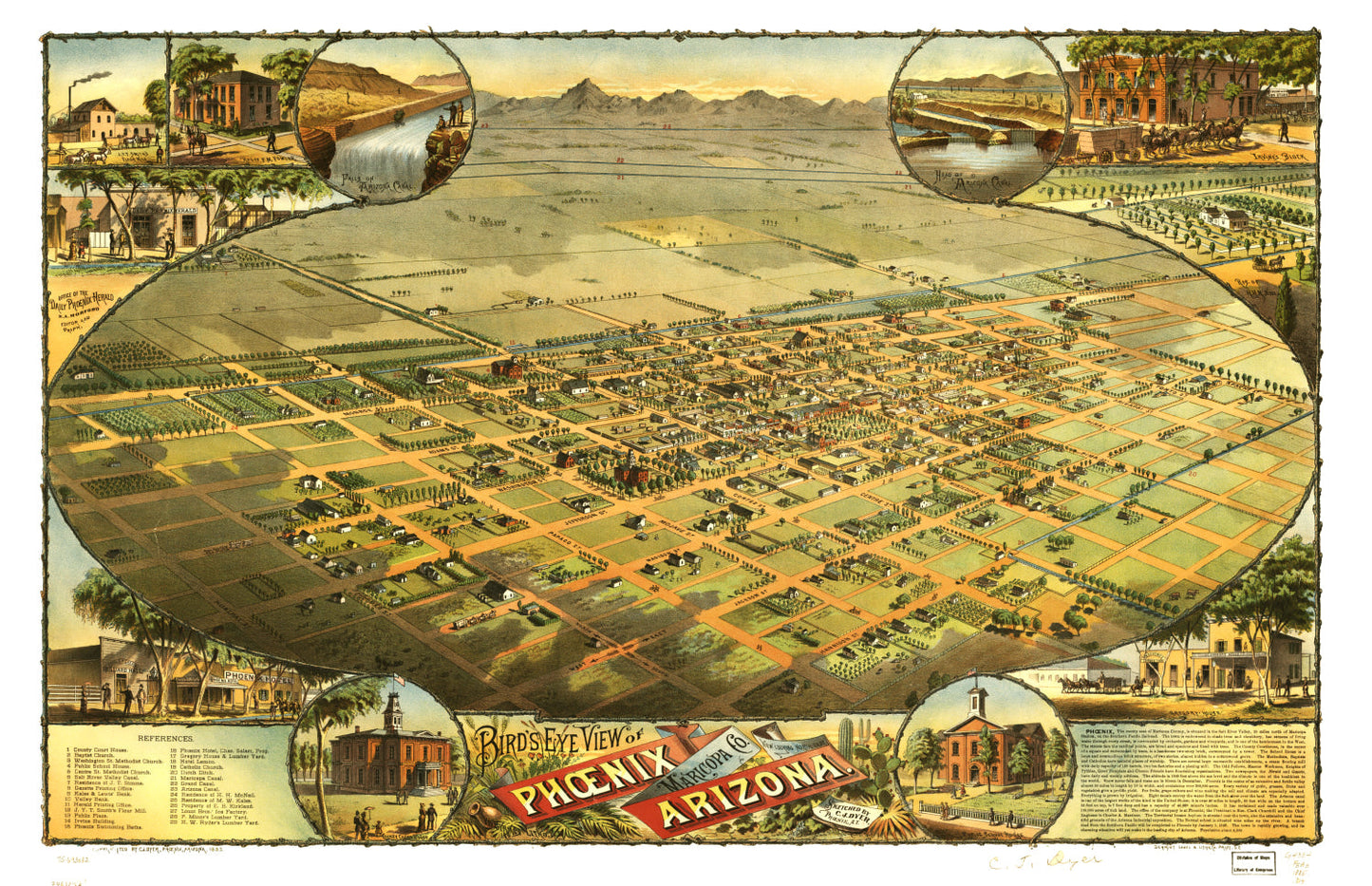 Vintage Map of Phoenix, Arizona, 1885