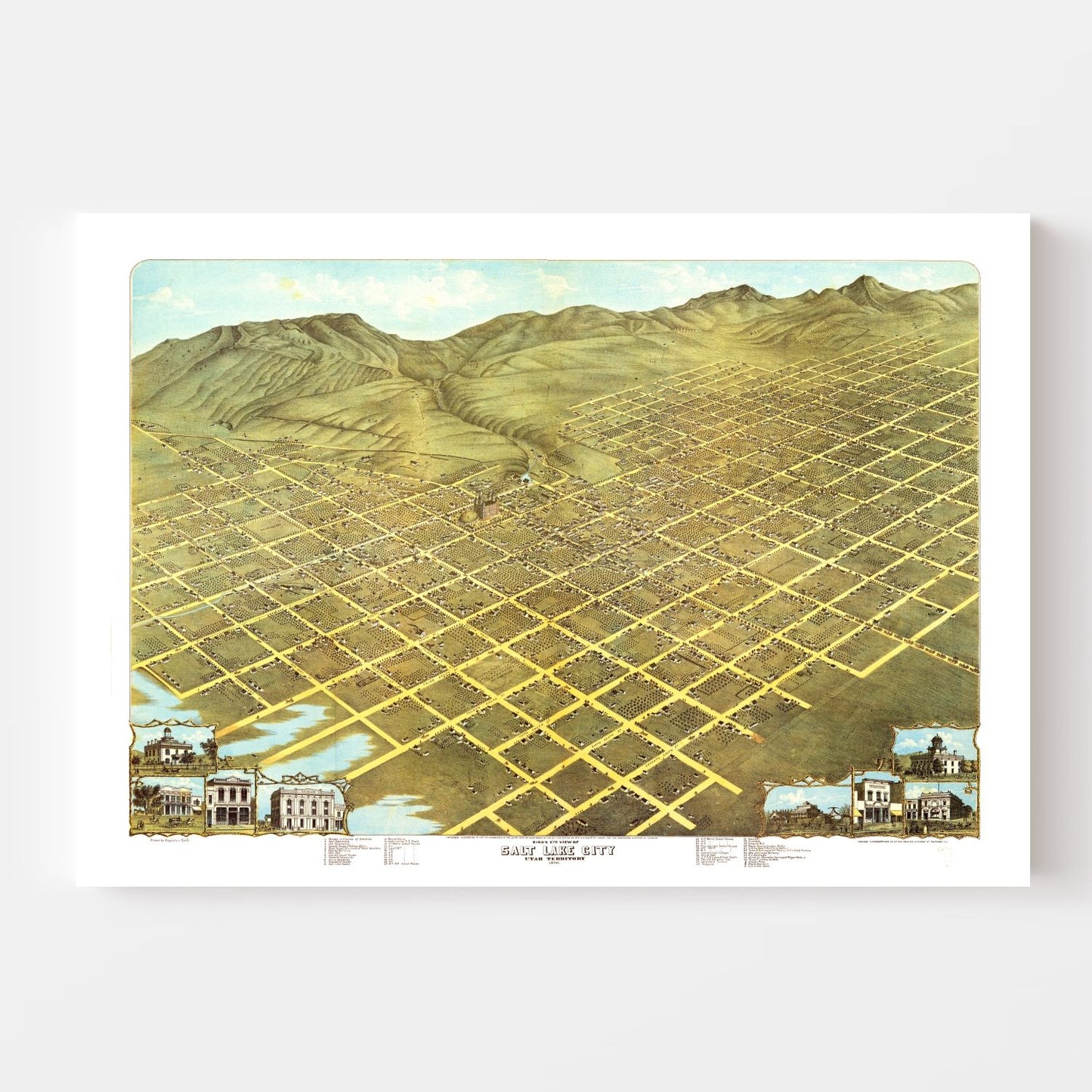 Vintage Map of Salt Lake City, Utah, 1870