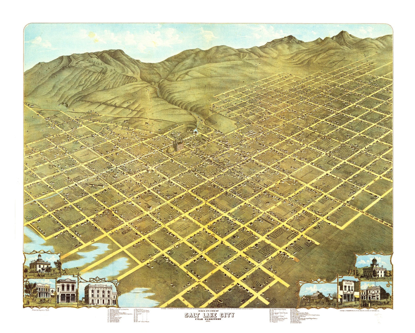 Vintage Map of Salt Lake City, Utah, 1870