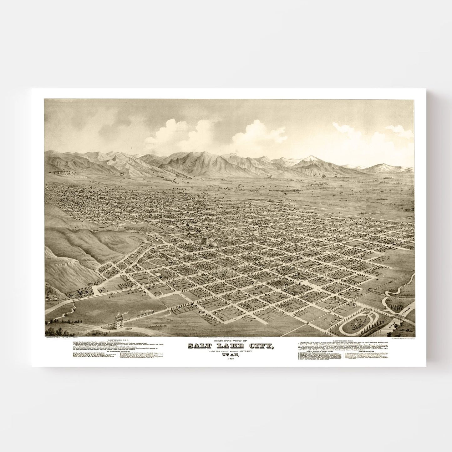 Vintage Map of Salt Lake City, Utah, 1875
