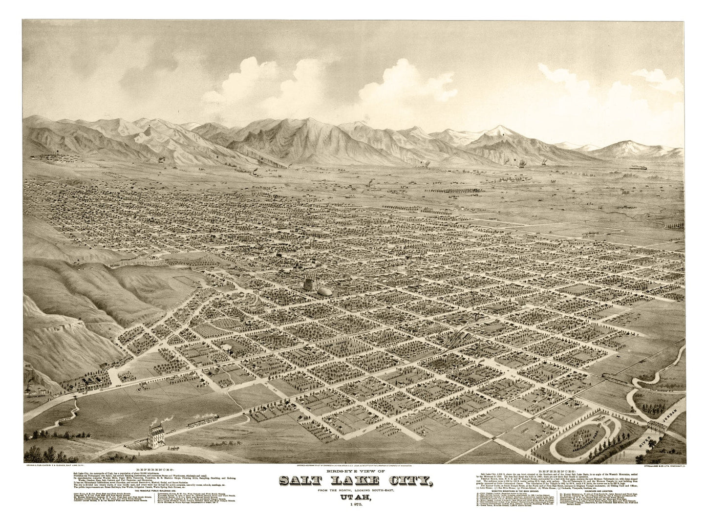 Vintage Map of Salt Lake City, Utah, 1875