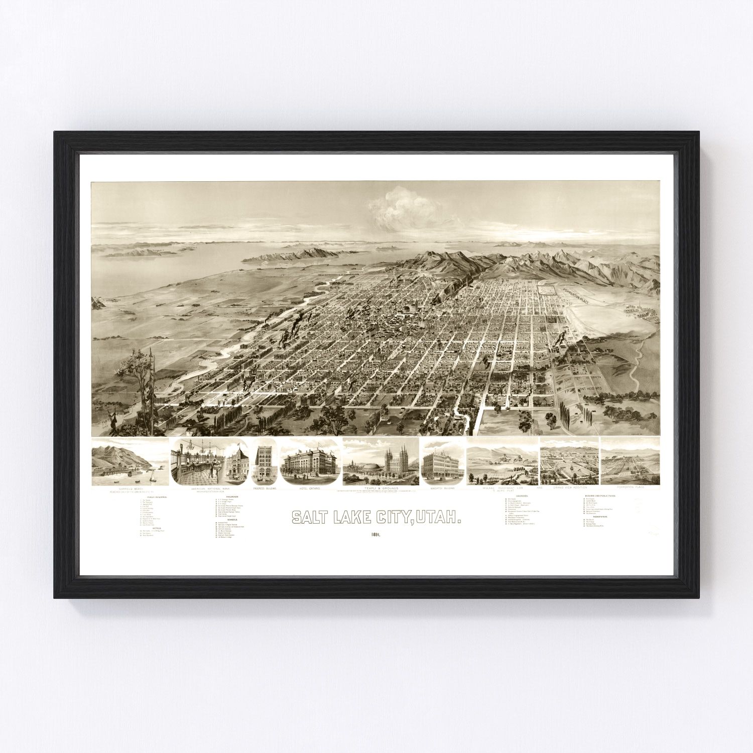 vintage map of Salt Lake City, Utah, 1891