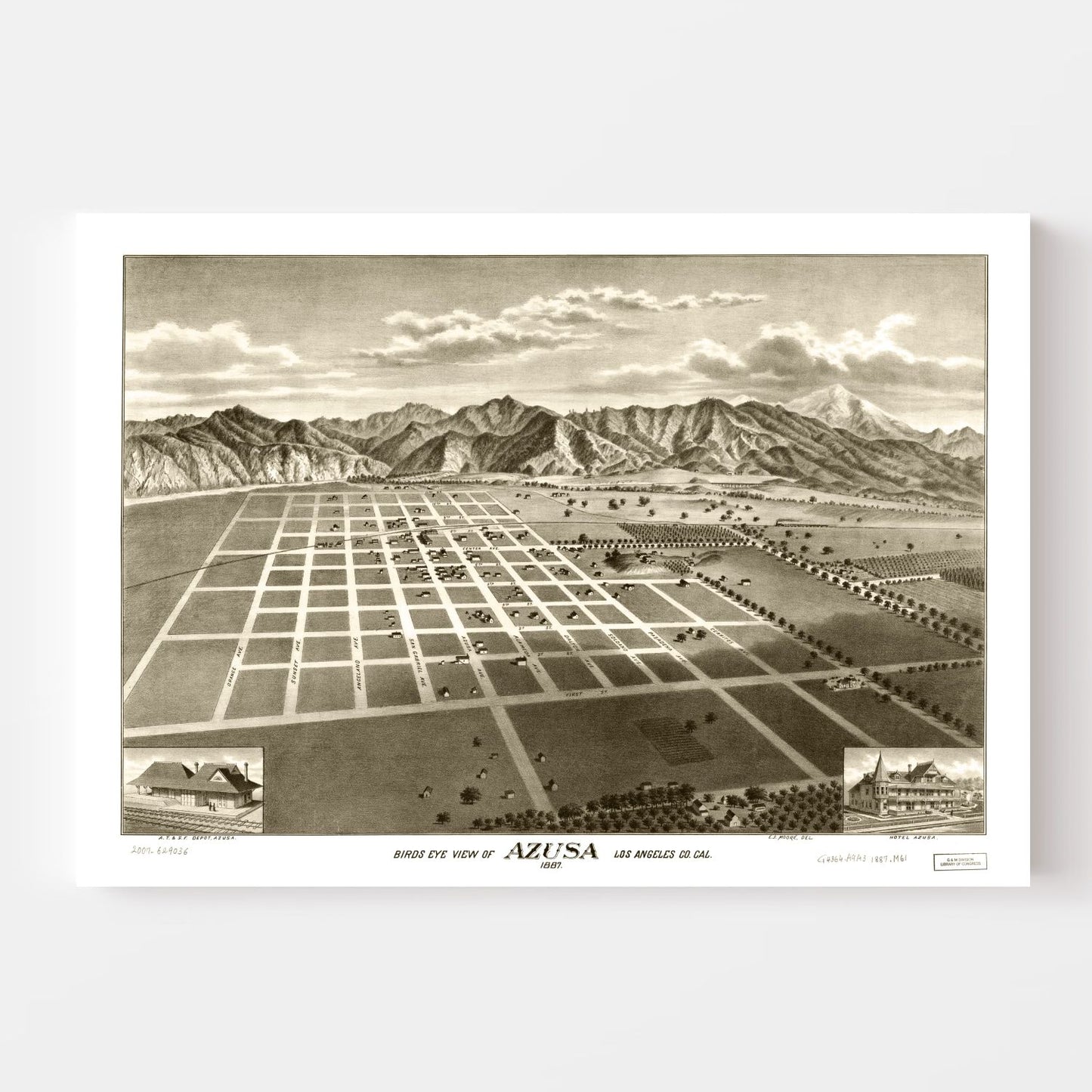 Vintage Map of Azusa, California, 1887