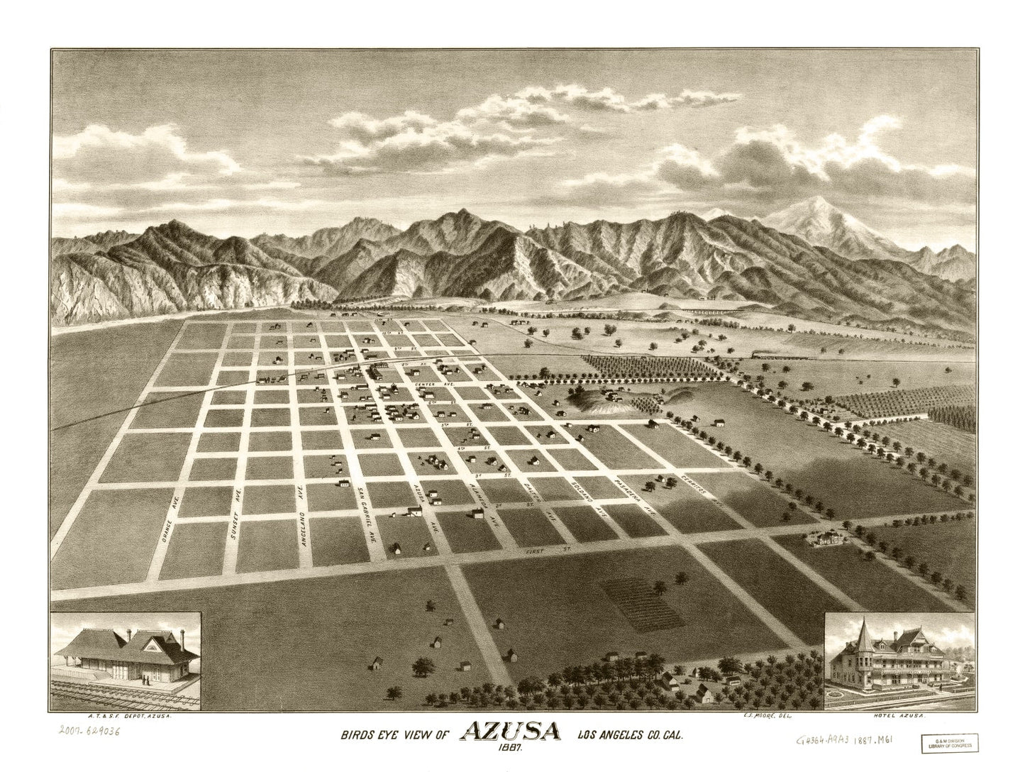 Vintage Map of Azusa, California, 1887