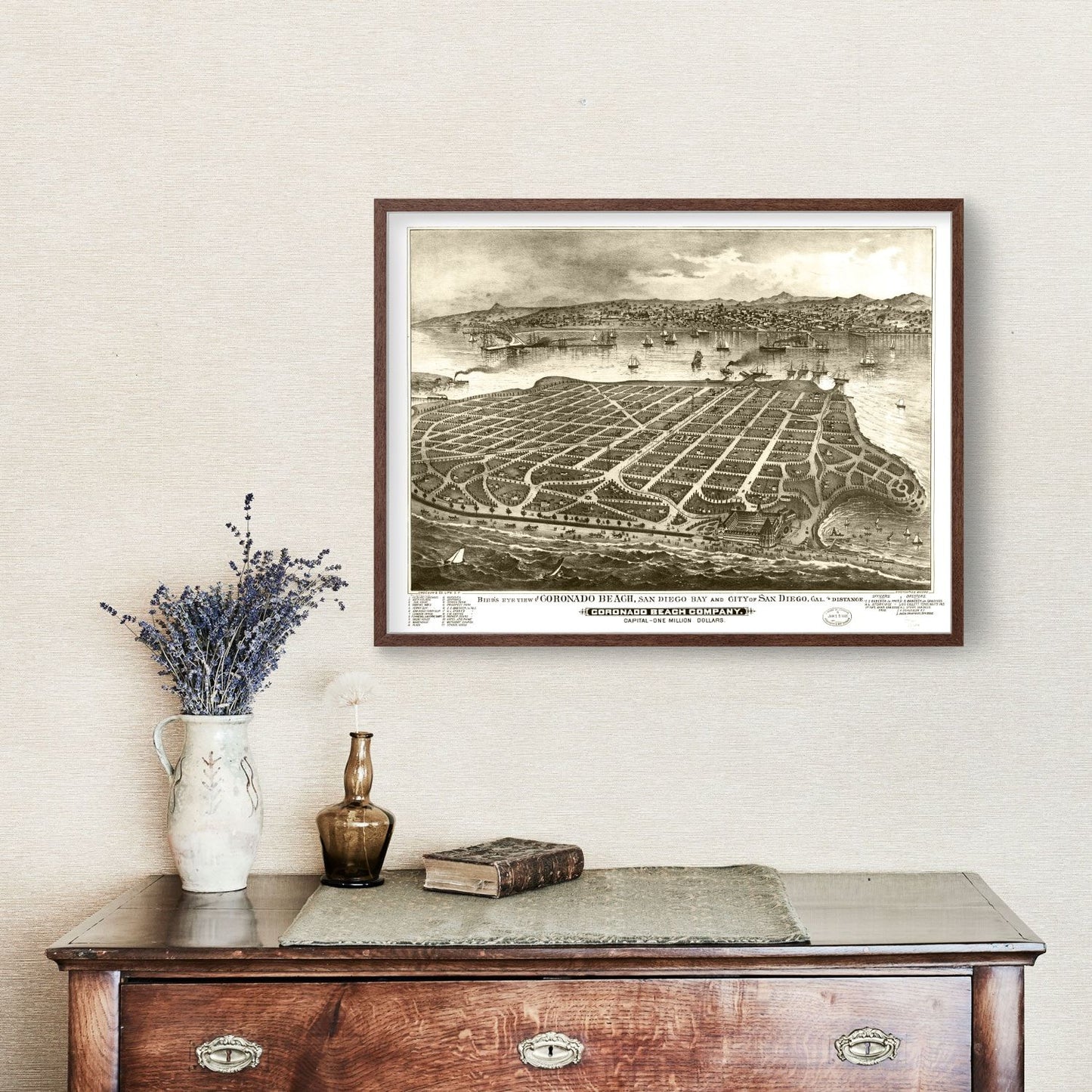 Vintage Map of San Diego, California, 1880