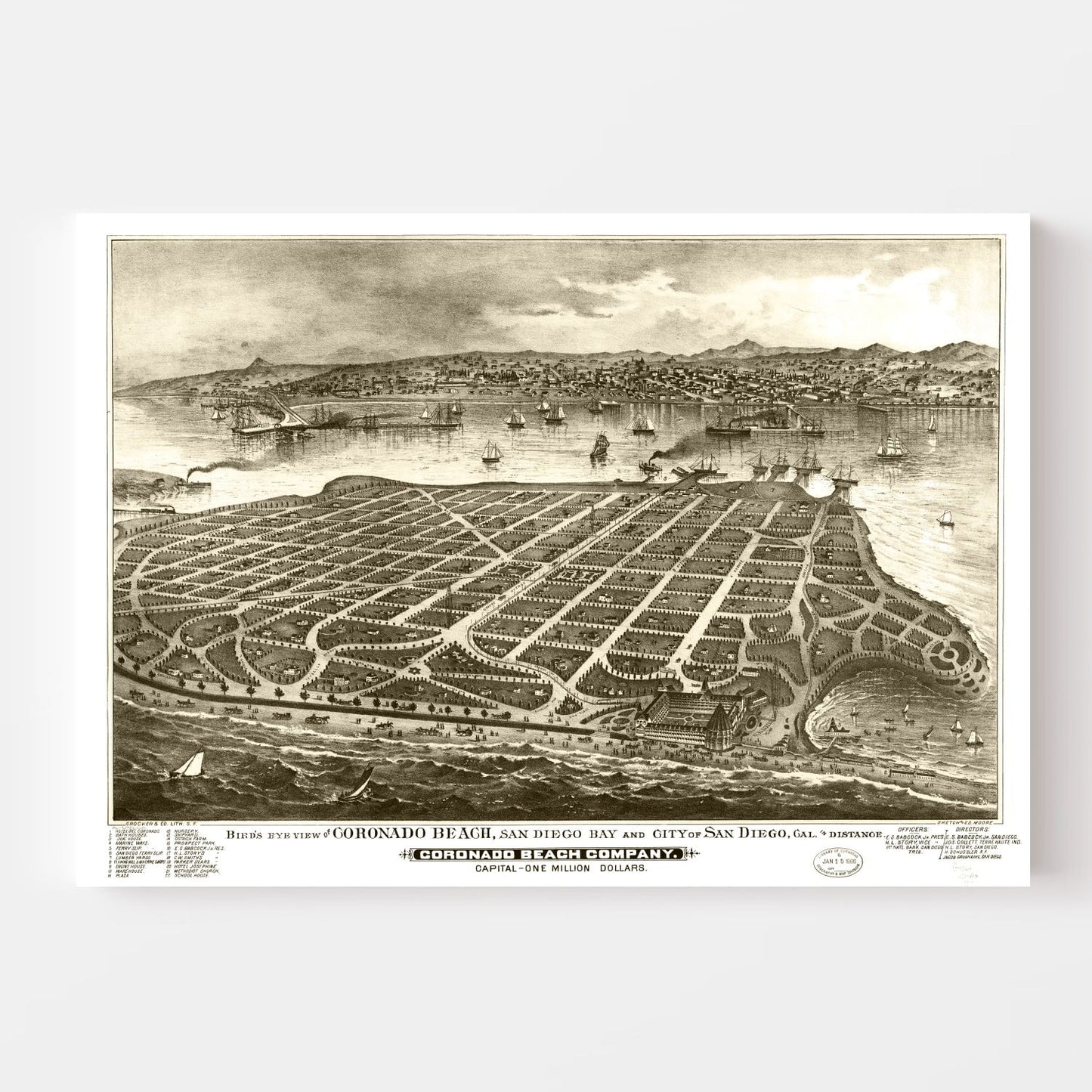 Vintage Map of San Diego, California, 1880