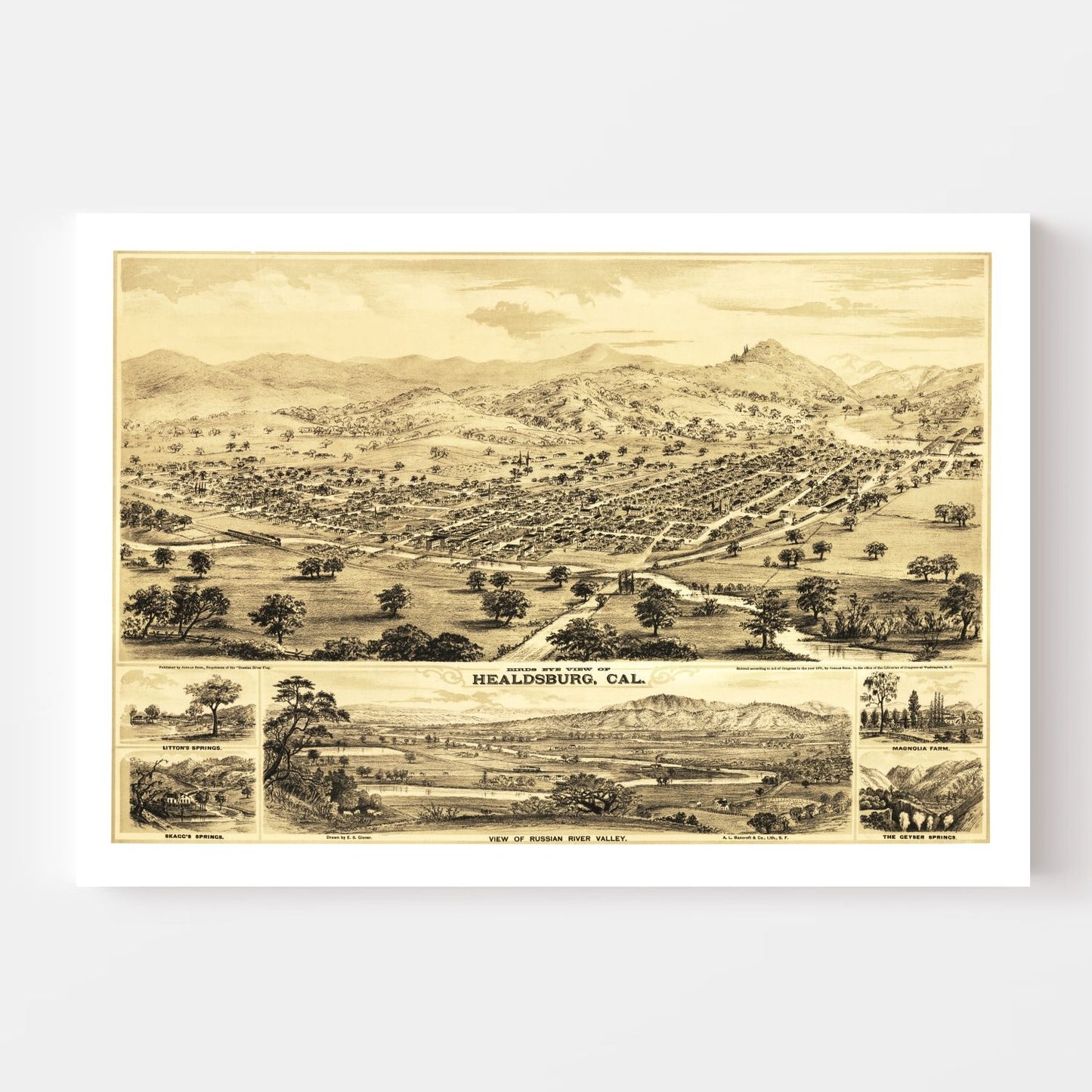 Vintage Map of Healdsburg, California, 1876