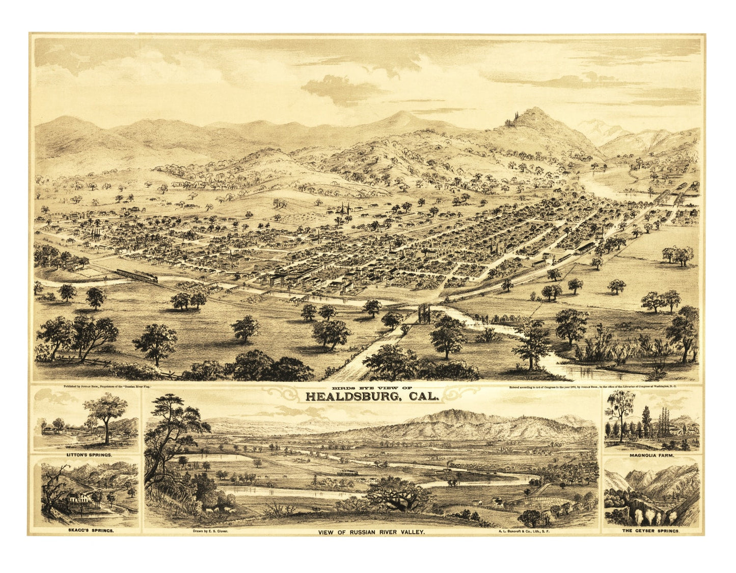 Vintage Map of Healdsburg, California, 1876