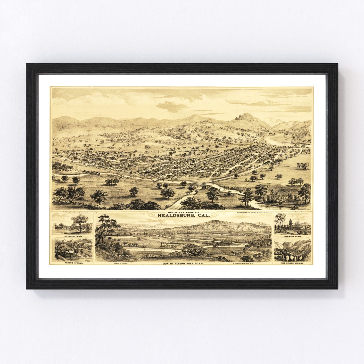 Vintage map of Healdsburg, California, 1876