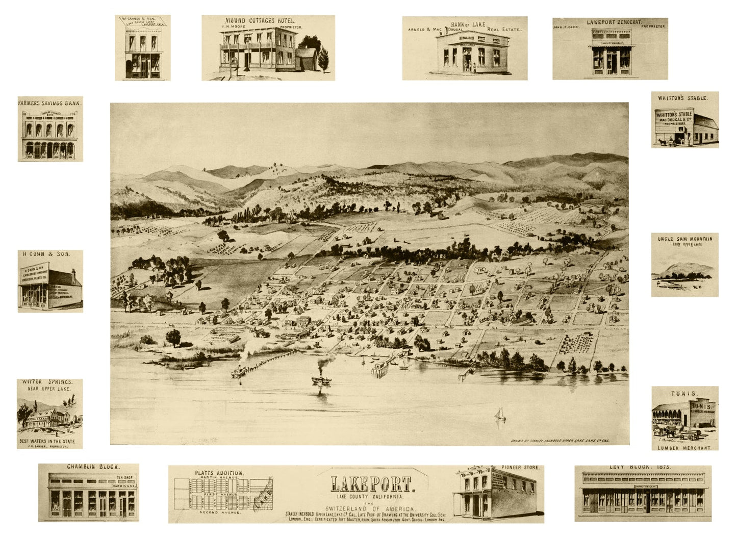 Vintage Map of Lakeport, California, 1888