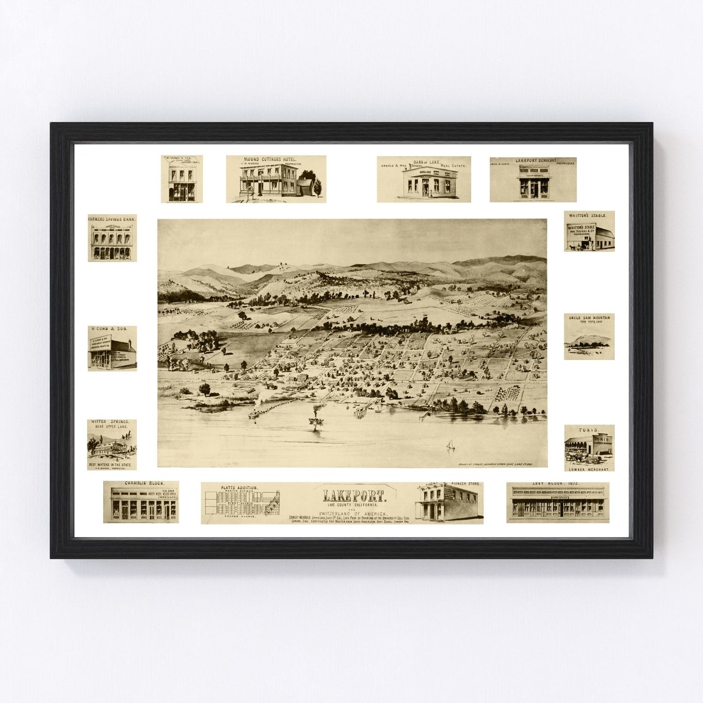 Vintage map of Lakeport, California, 1888
