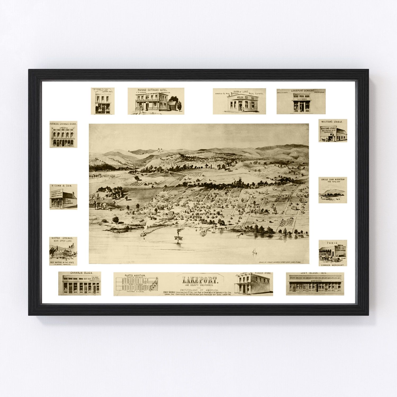 Vintage map of Lakeport, California, 1888