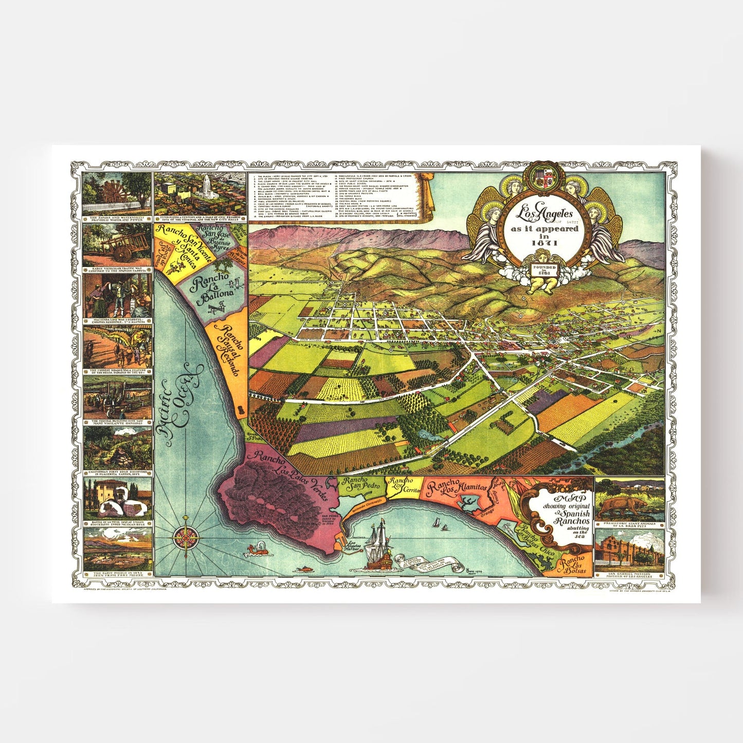 Vintage Map of Los Angeles, California, 1871