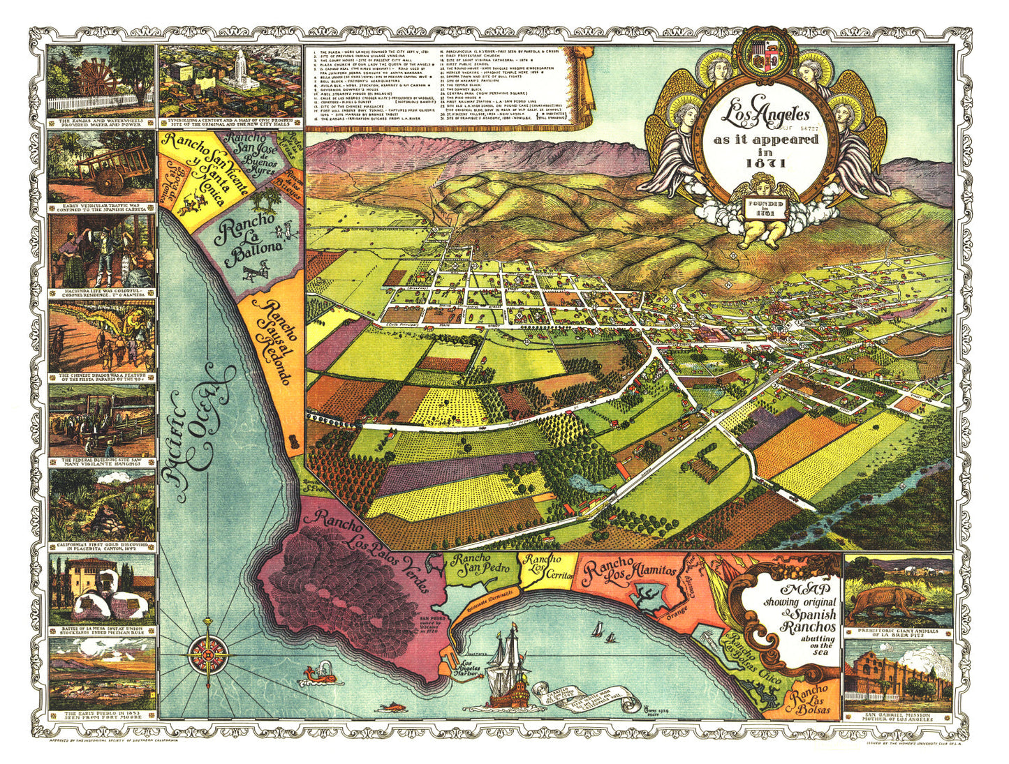Vintage Map of Los Angeles, California, 1871