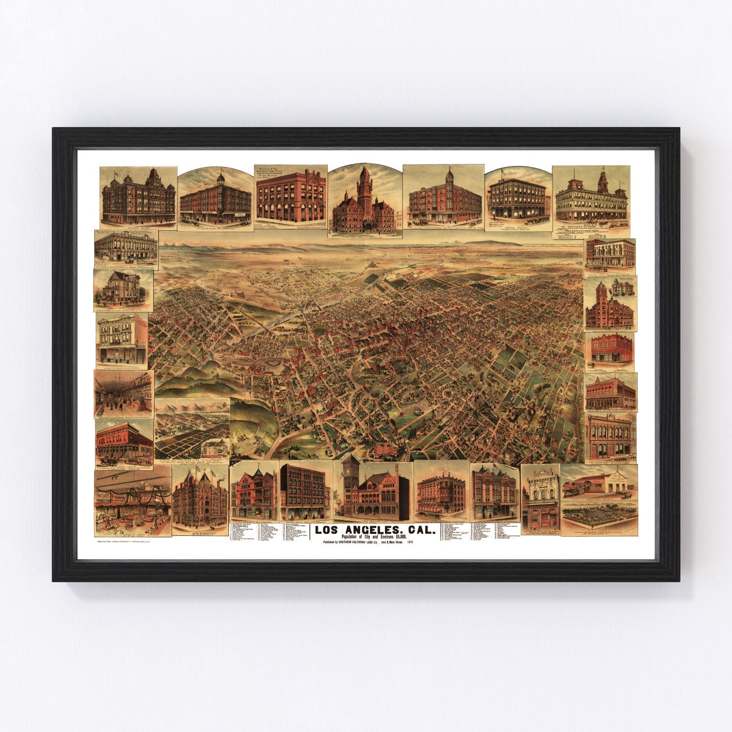 vintage map of Los Angeles, California, 1891