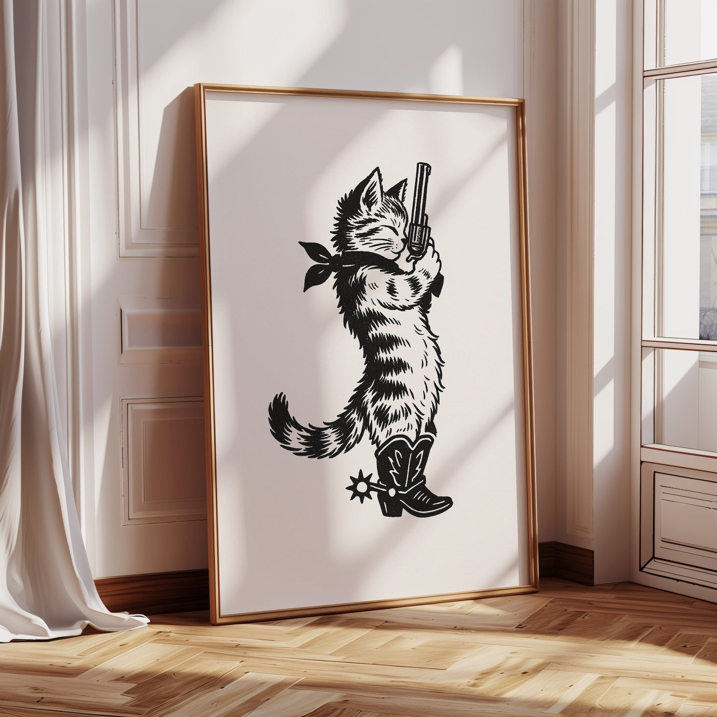 Cowboy Cat Sheriff Western Cat Wall Art Print