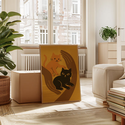 Two Cats Embrace Minimalist Cat Wall Art Print