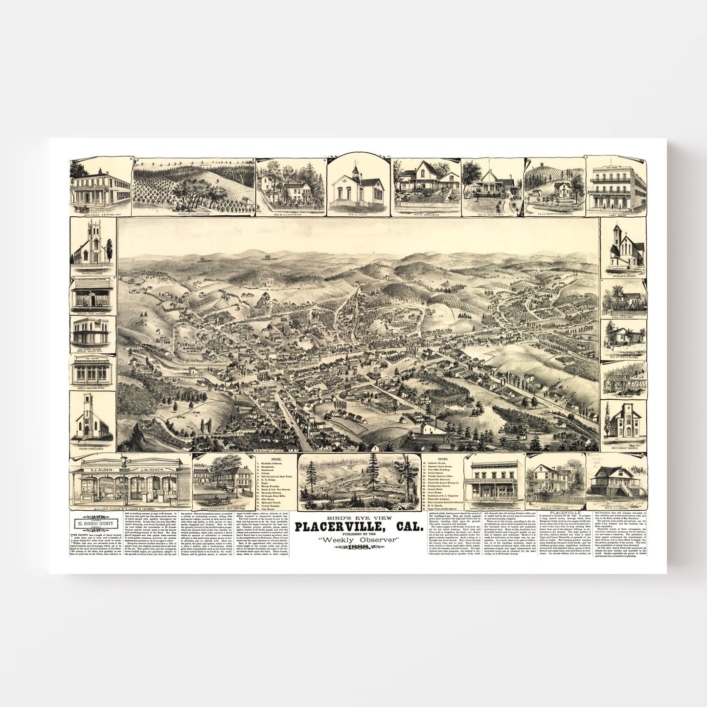 Vintage Map of Placerville, California, 1888