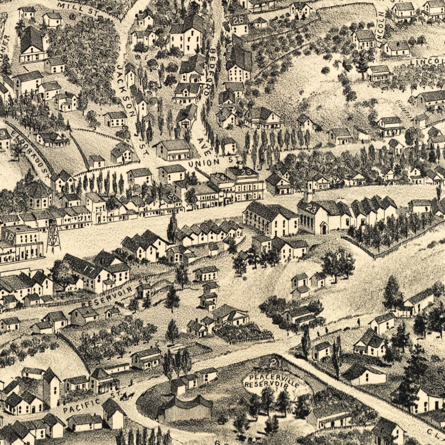 Vintage Map of Placerville, California, 1888