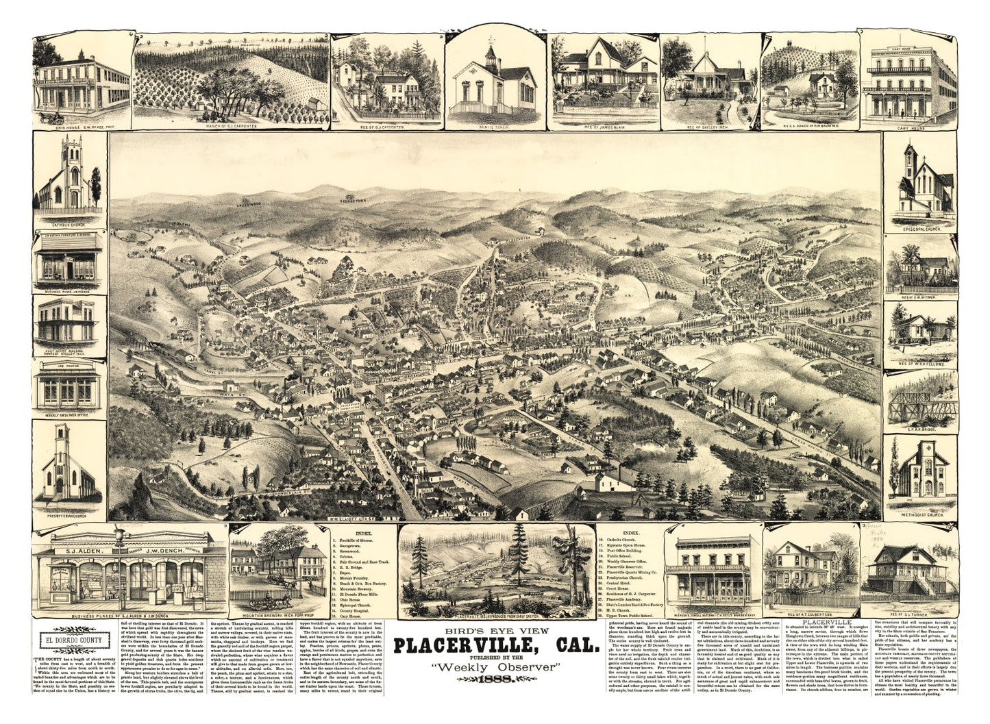 Vintage Map of Placerville, California, 1888