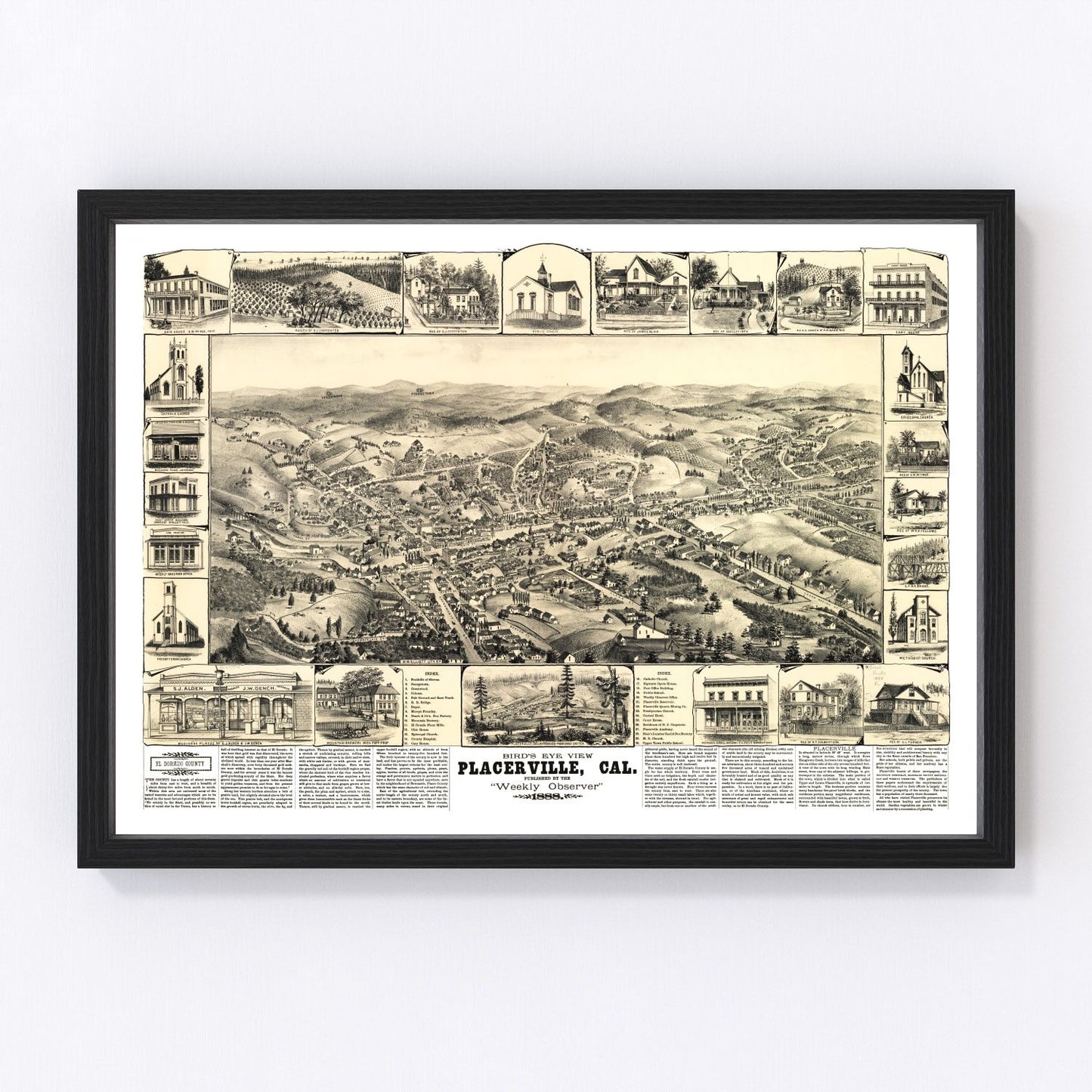 Vintage map of Placerville, California, 1888