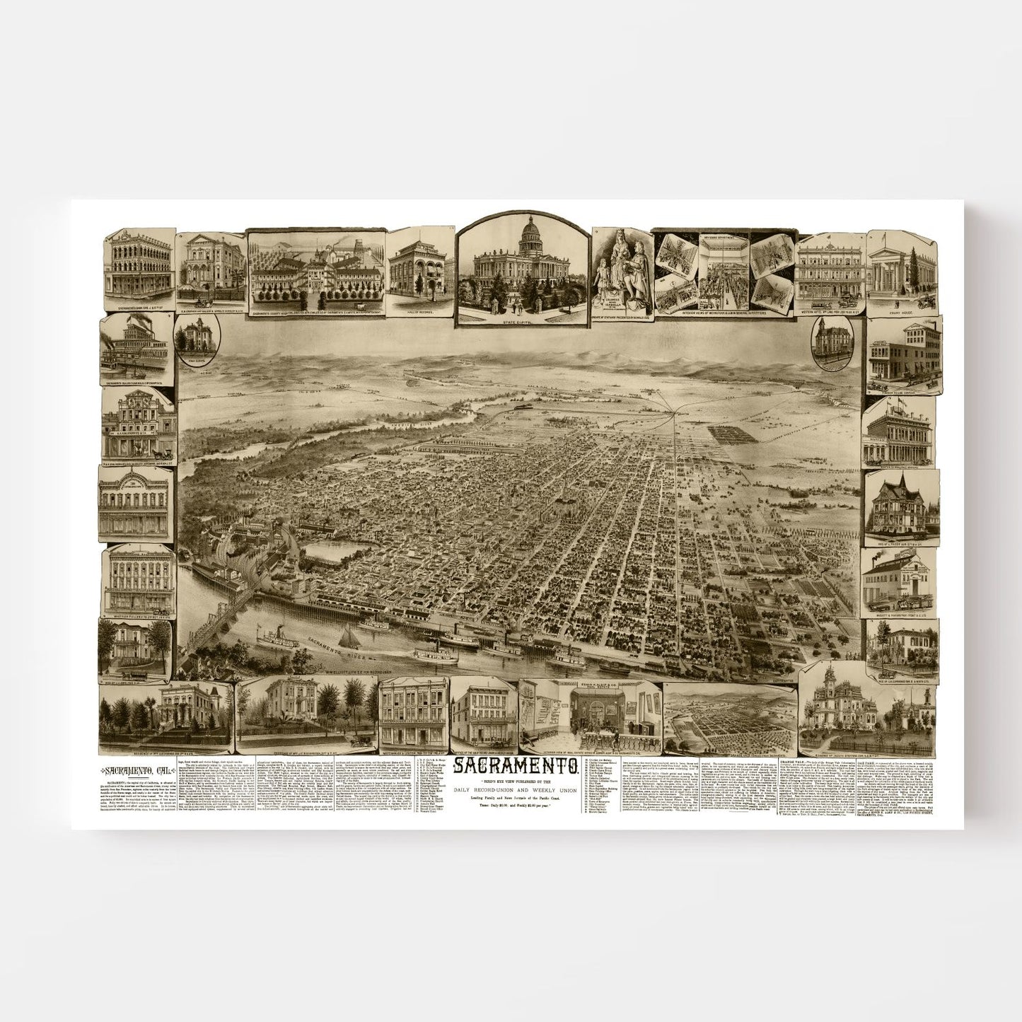 Vintage Map of Sacramento, California, 1890