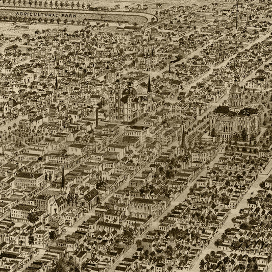 Vintage Map of Sacramento, California, 1890