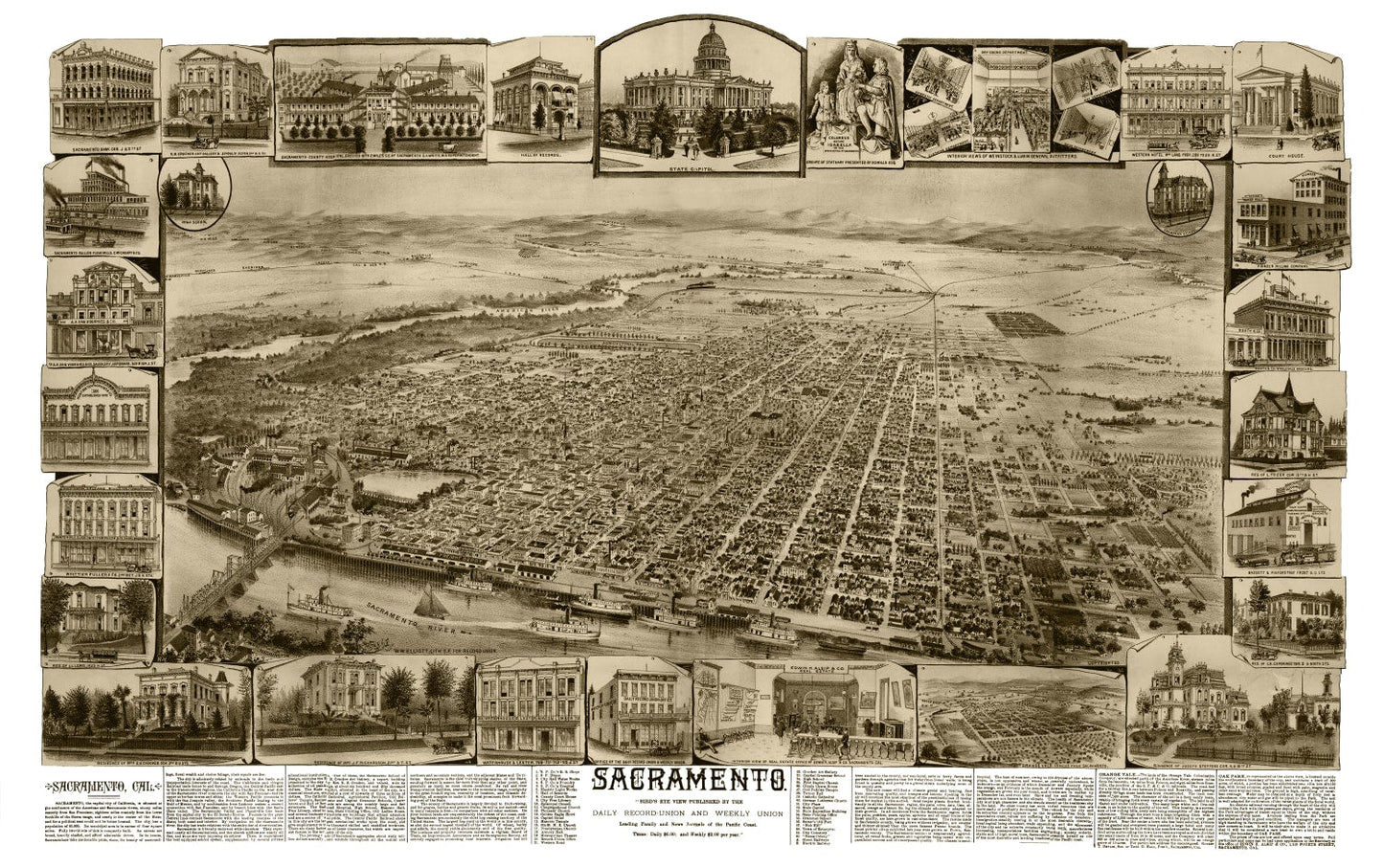 Vintage Map of Sacramento, California, 1890