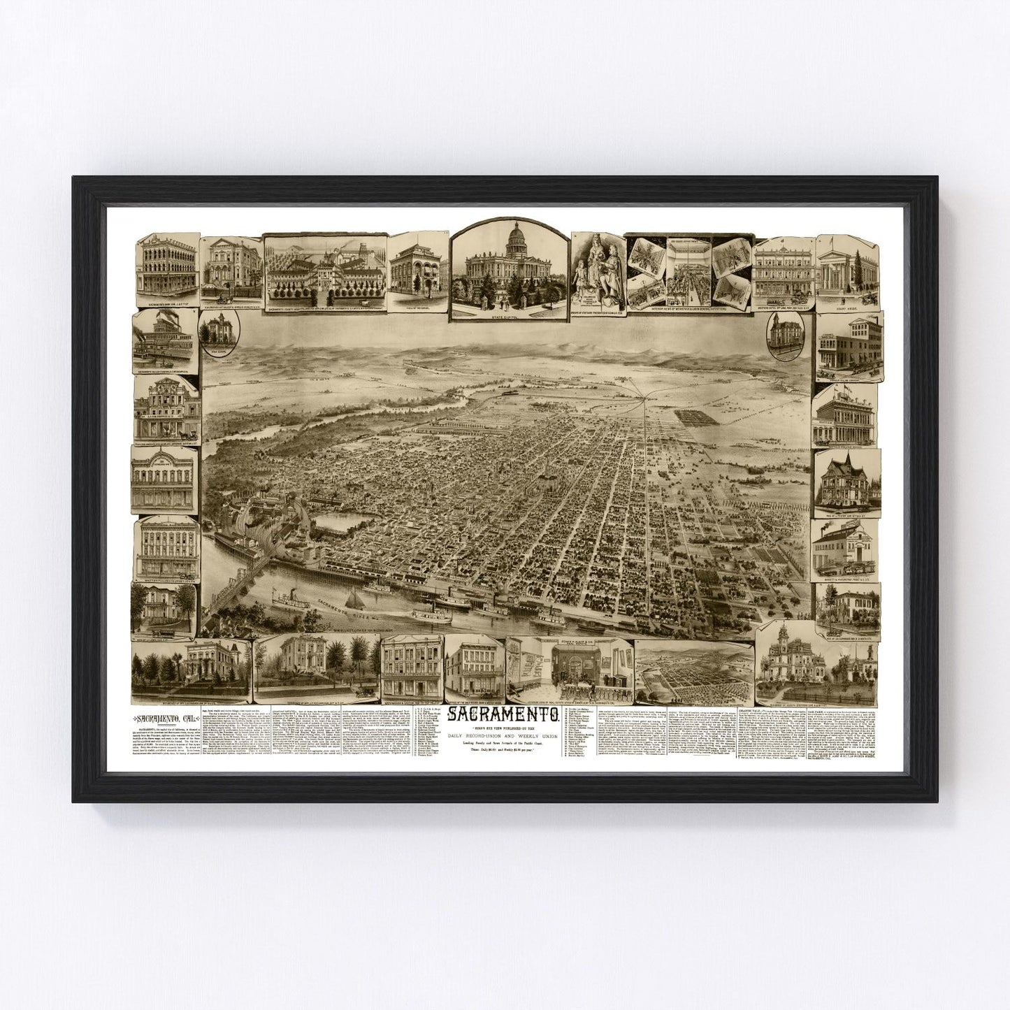 vintage map of Sacramento, California, 1890