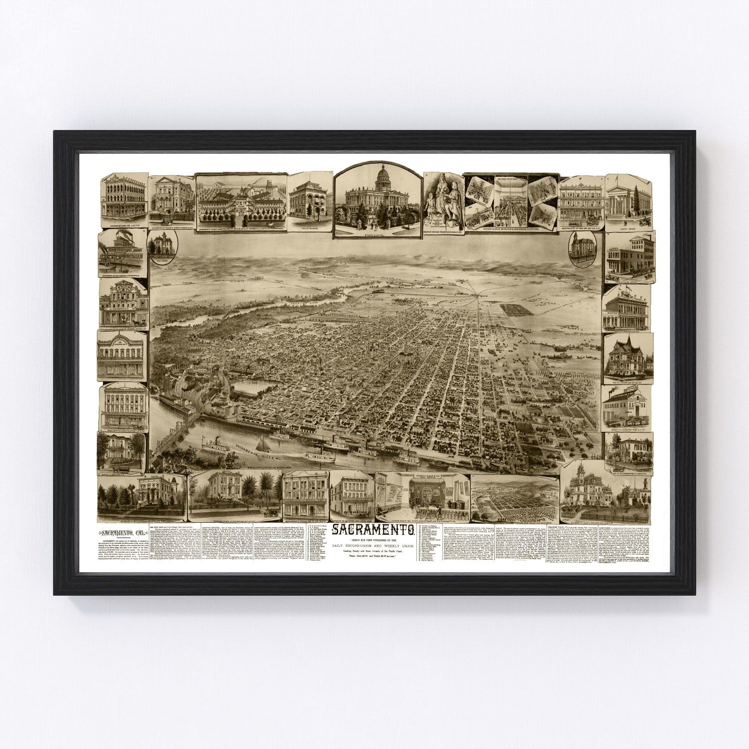 vintage map of Sacramento, California, 1890