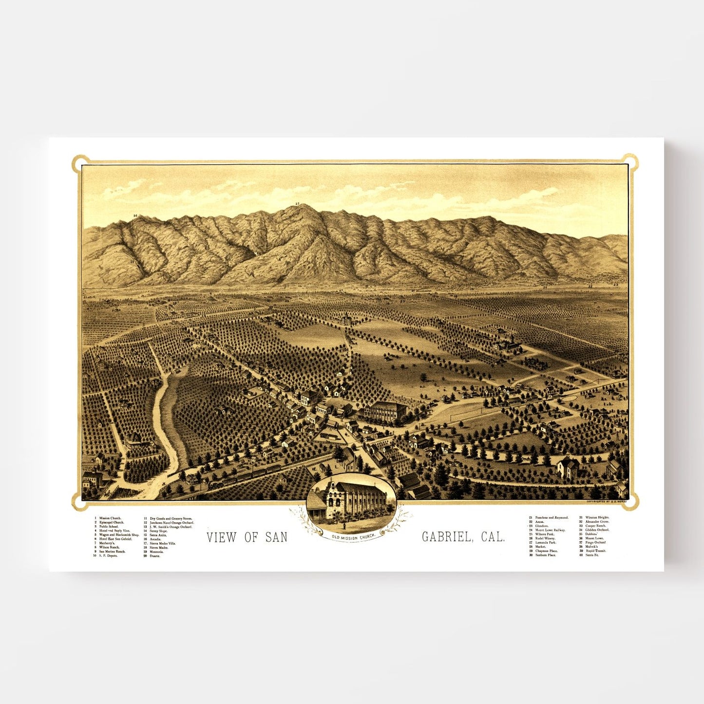 Vintage Map of San Gabriel, California, 1893