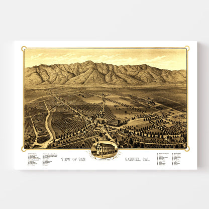 Vintage Map of San Gabriel, California, 1893