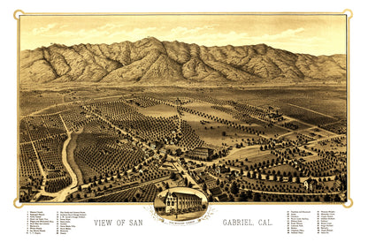 Vintage Map of San Gabriel, California, 1893