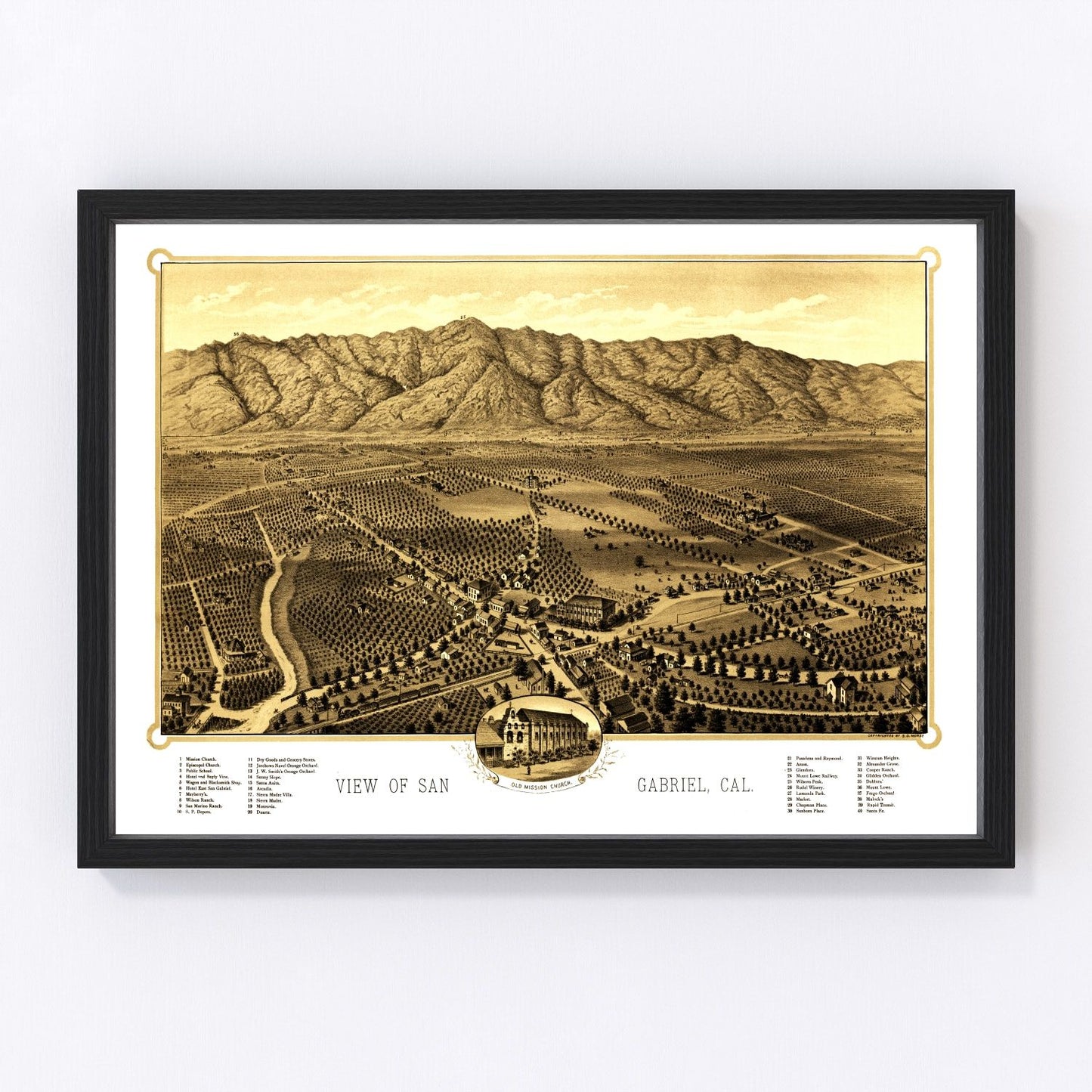 vintage map of San Gabriel, California, 1893, mission valley survey map
