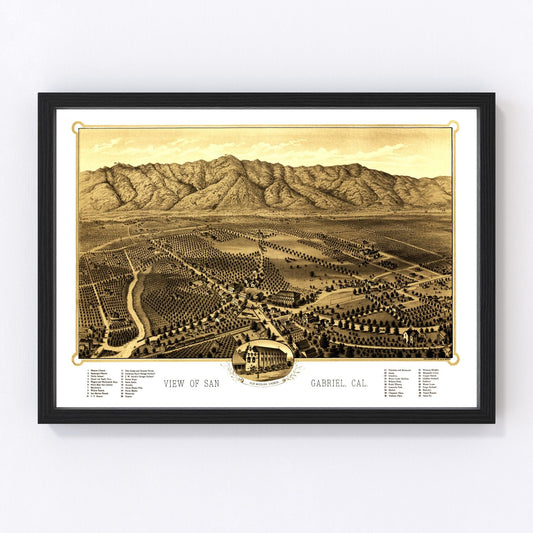vintage map of San Gabriel, California, 1893, mission valley survey map