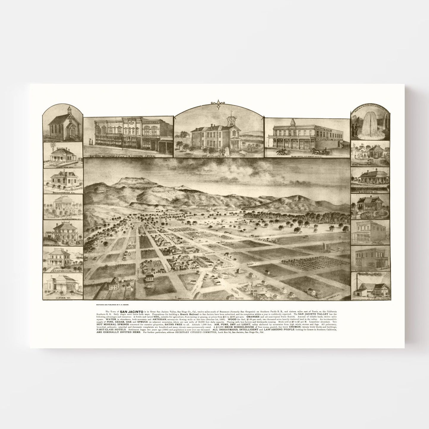 Vintage Map of San Jacinto, California, 1886