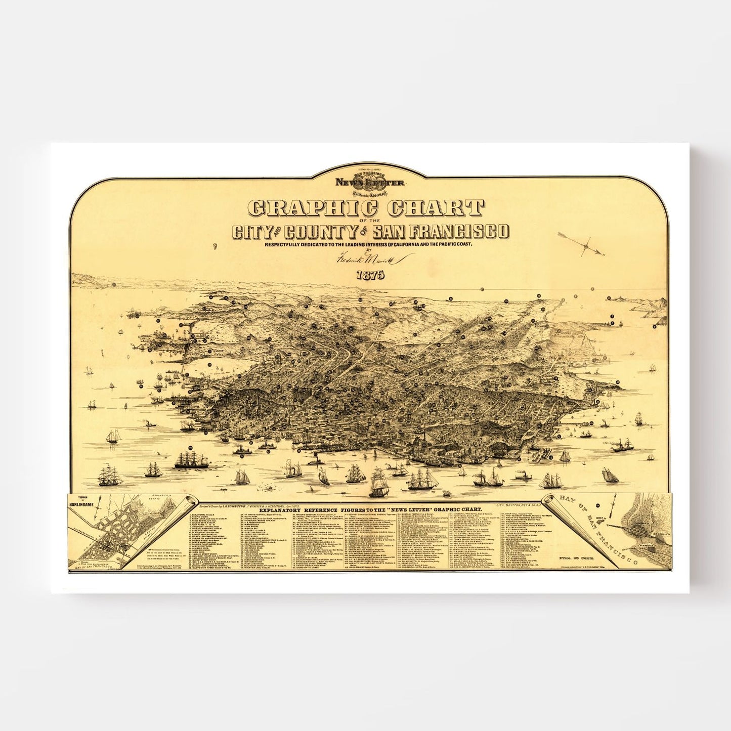 Vintage Map of San Francisco, California, 1875