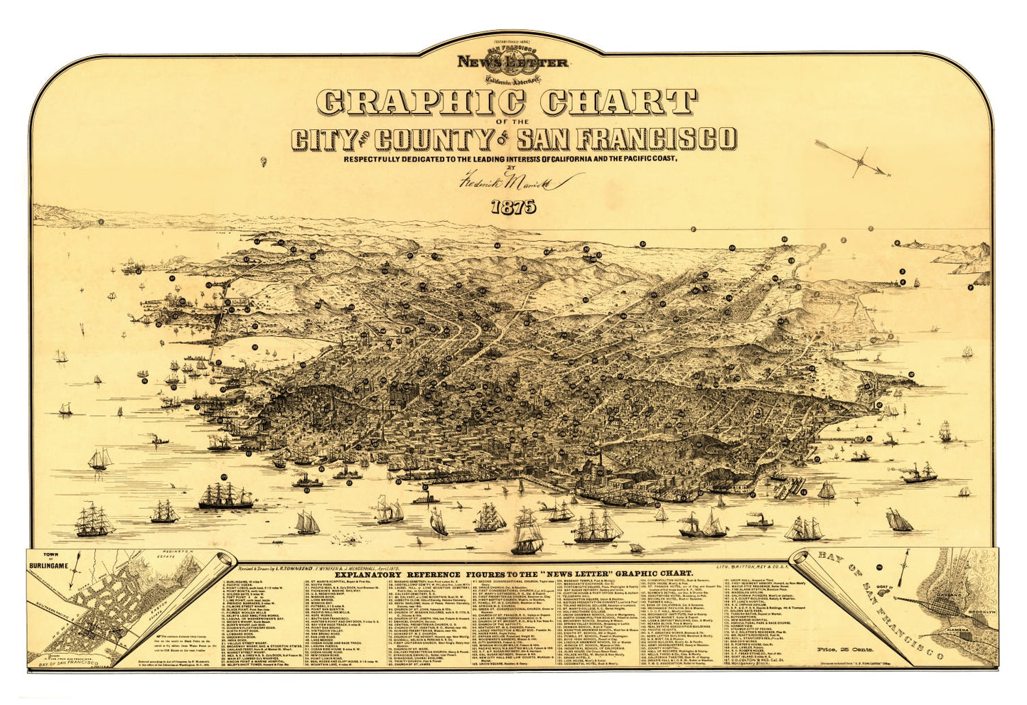 Vintage Map of San Francisco, California, 1875