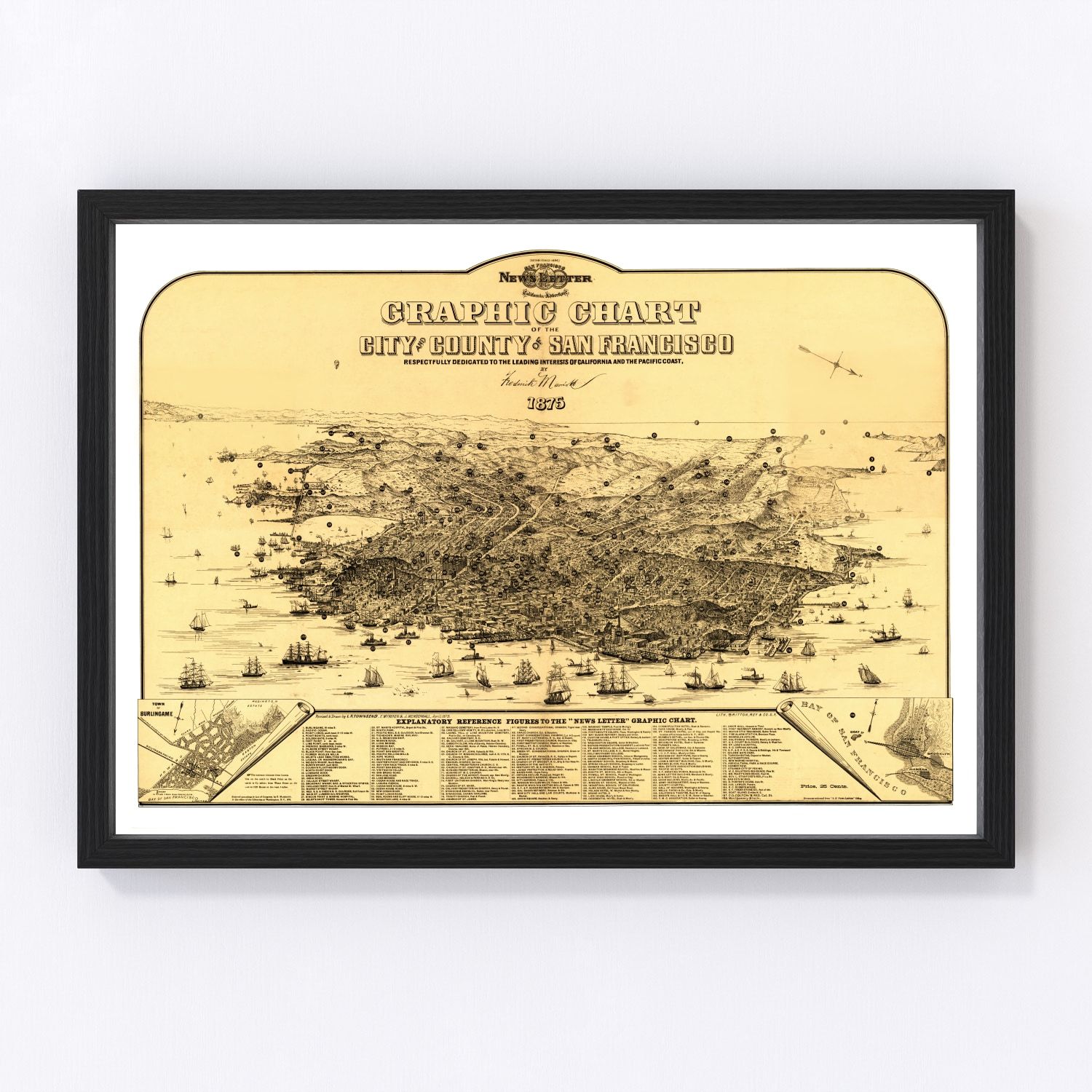 vintage map of San Francisco, California, 1875