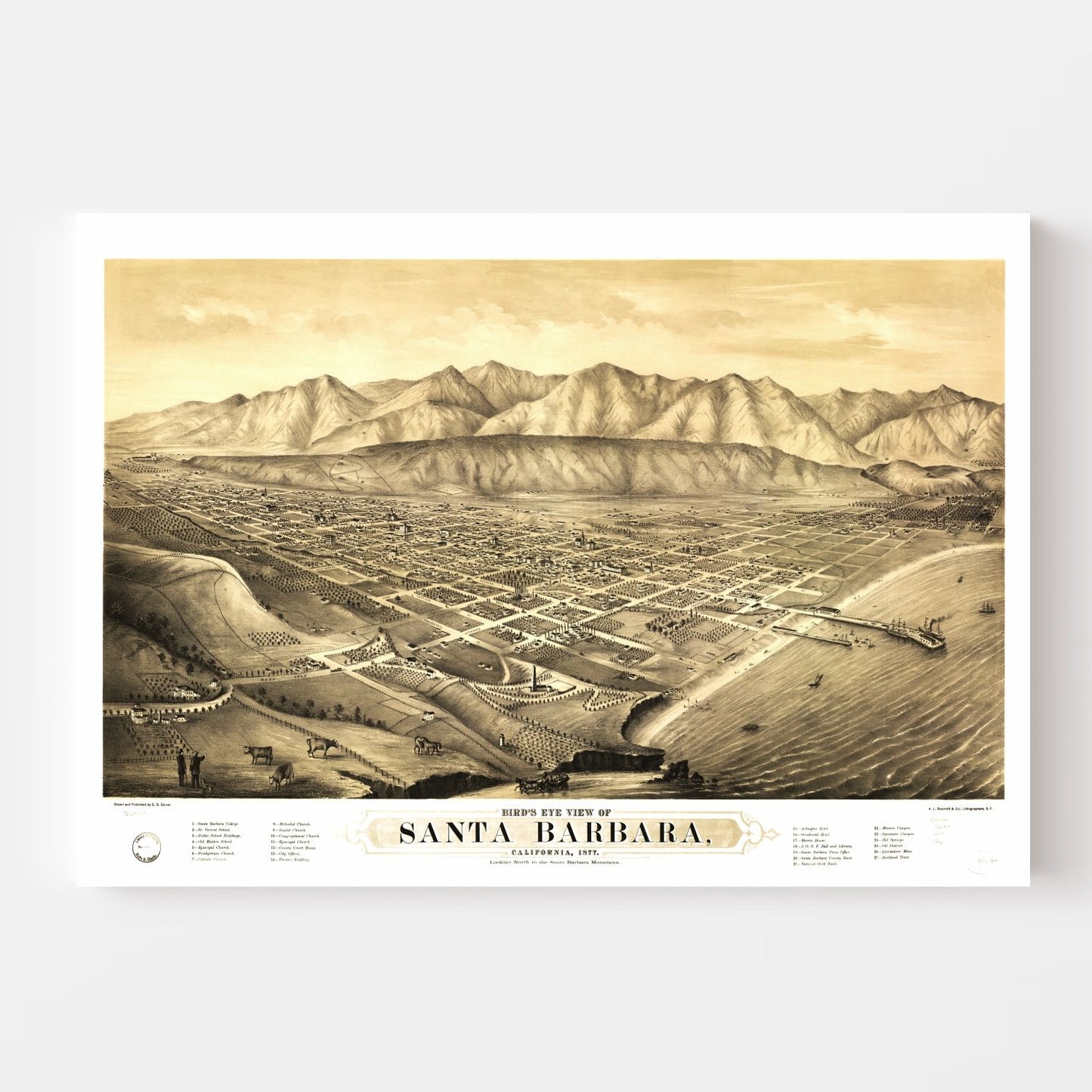 Vintage Map of Santa Barbara, California, 1877 II