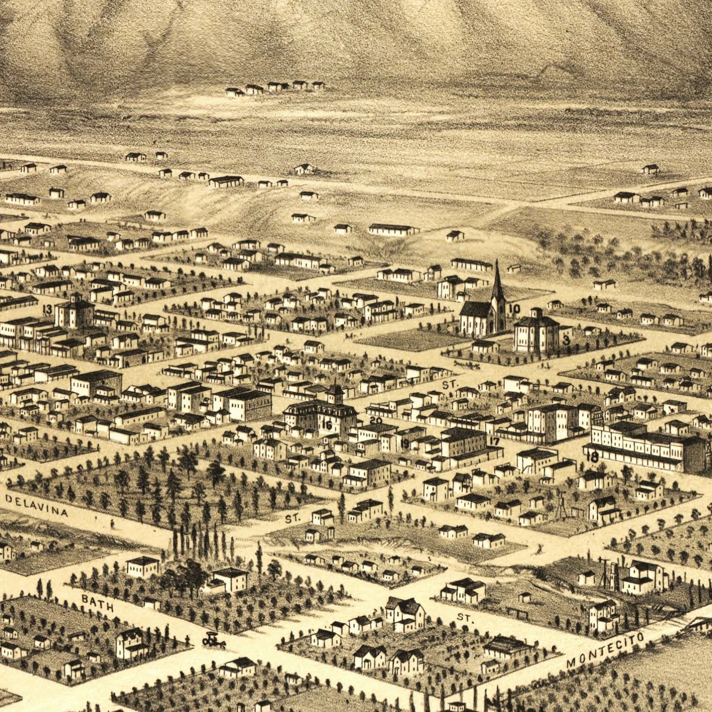 Vintage Map of Santa Barbara, California, 1877 II