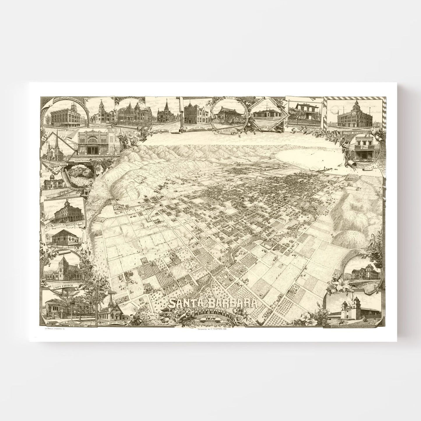 Vintage Map of Santa Barbara, California, 1898