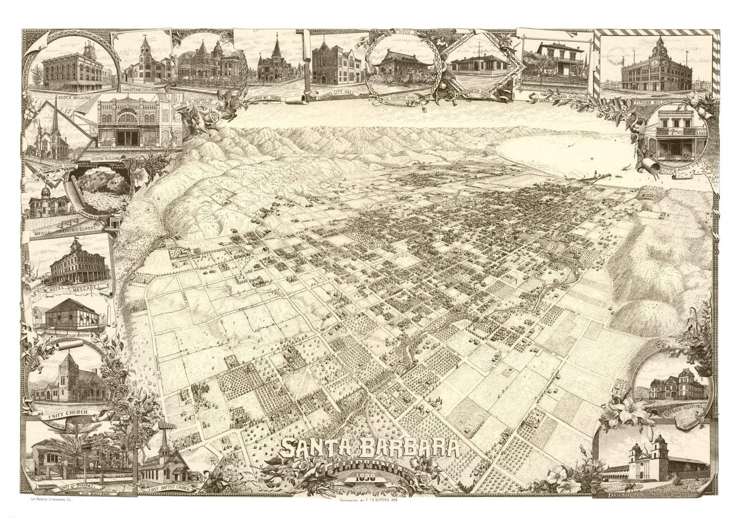Vintage Map of Santa Barbara, California, 1898