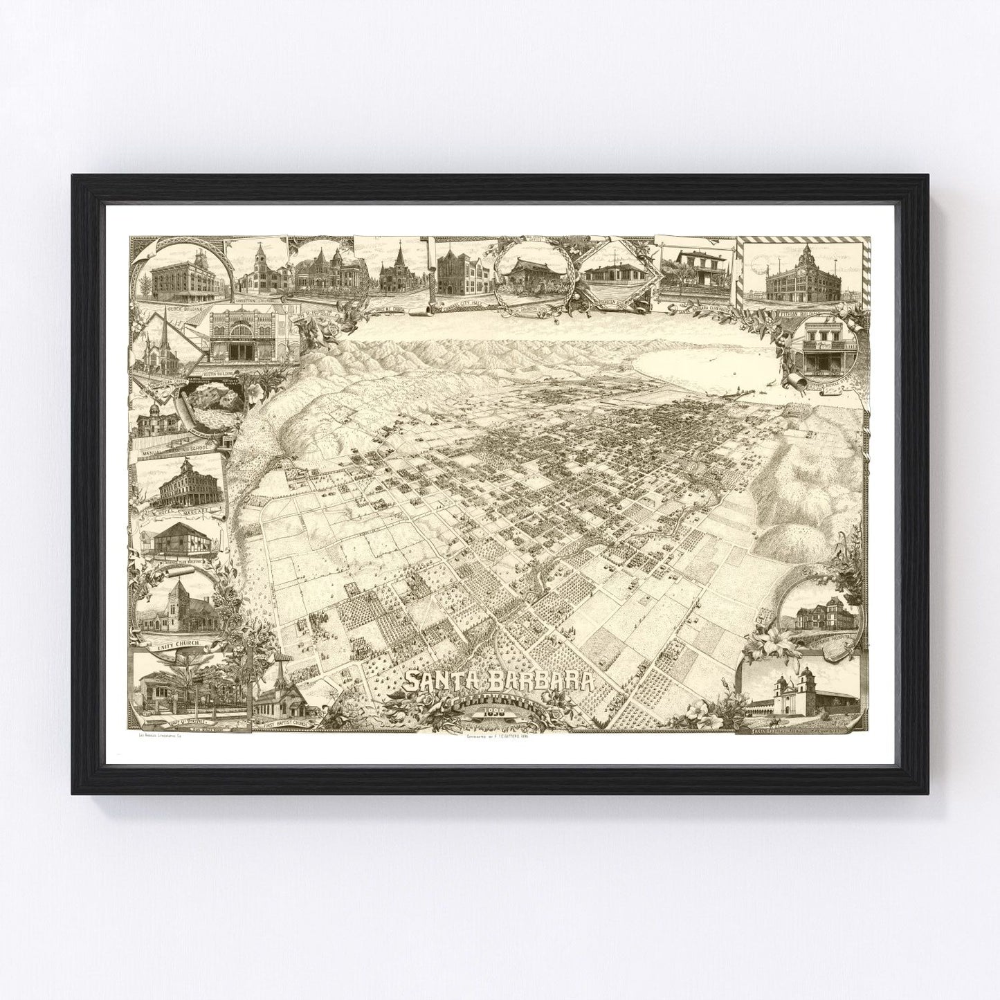 Vintage map of Santa Barbara, California, 1898