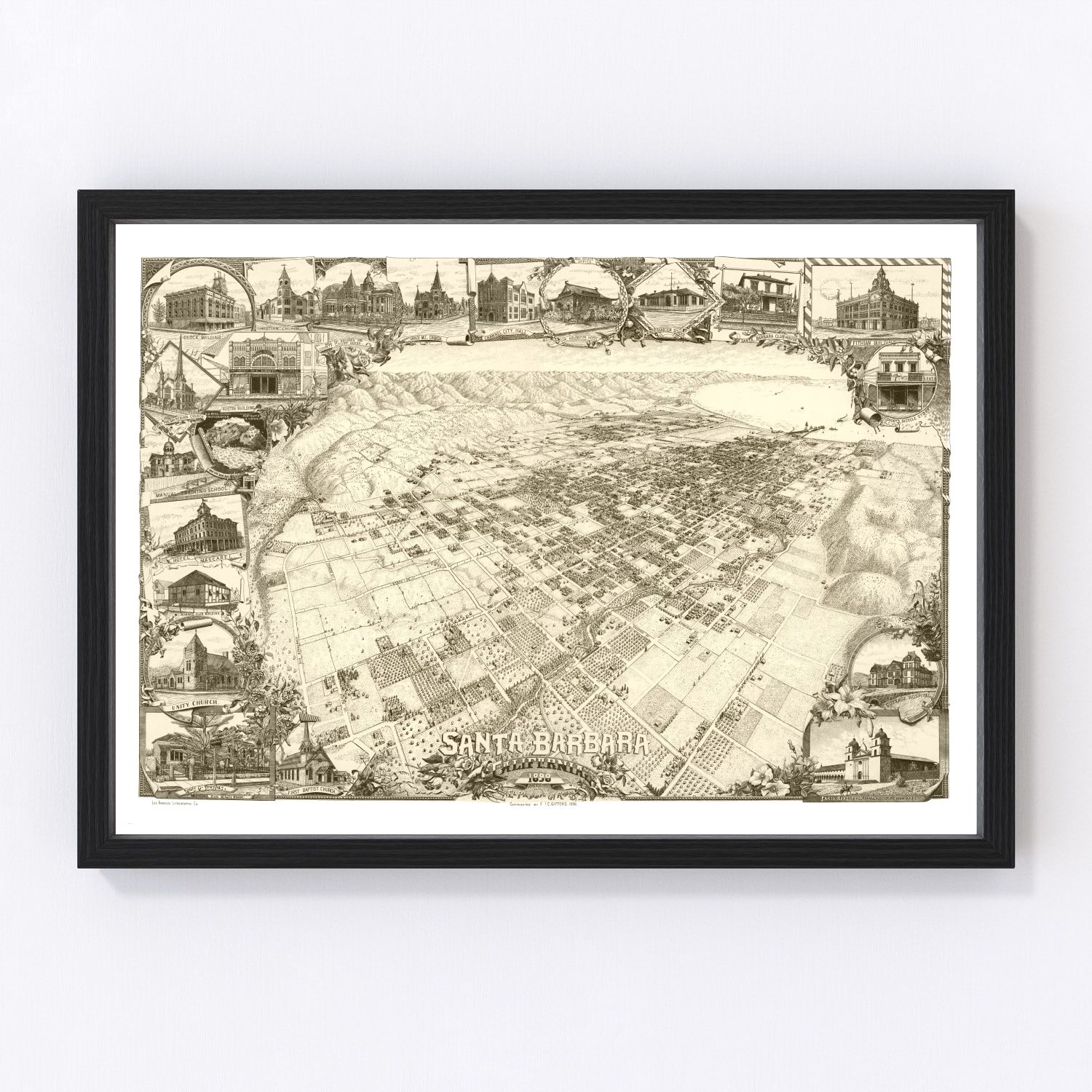 Vintage map of Santa Barbara, California, 1898