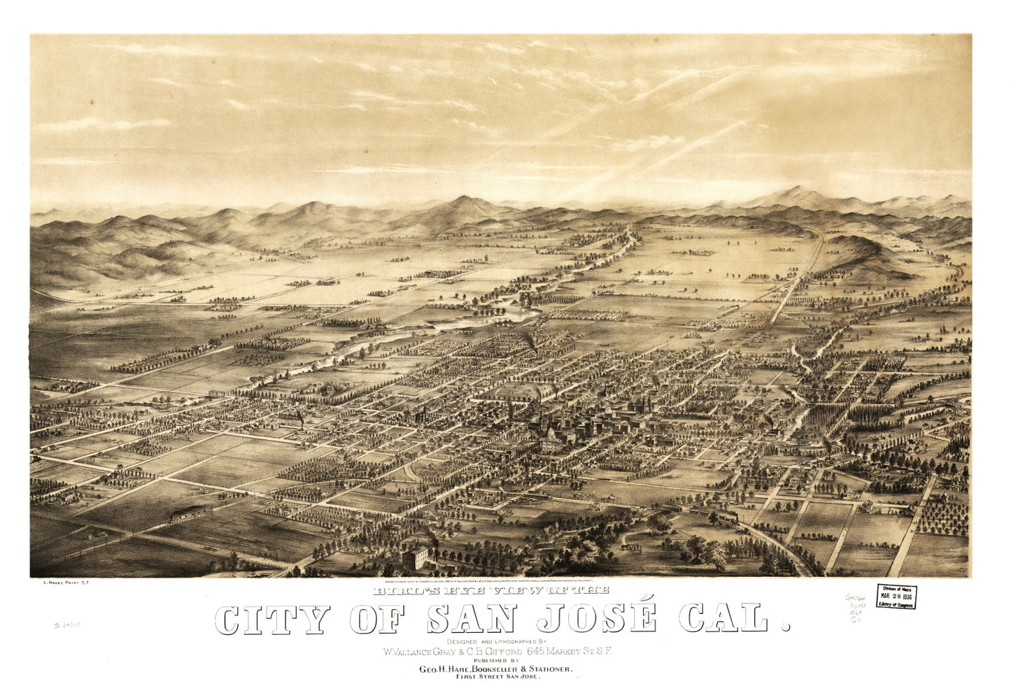Vintage Map of San Jose, California, 1869