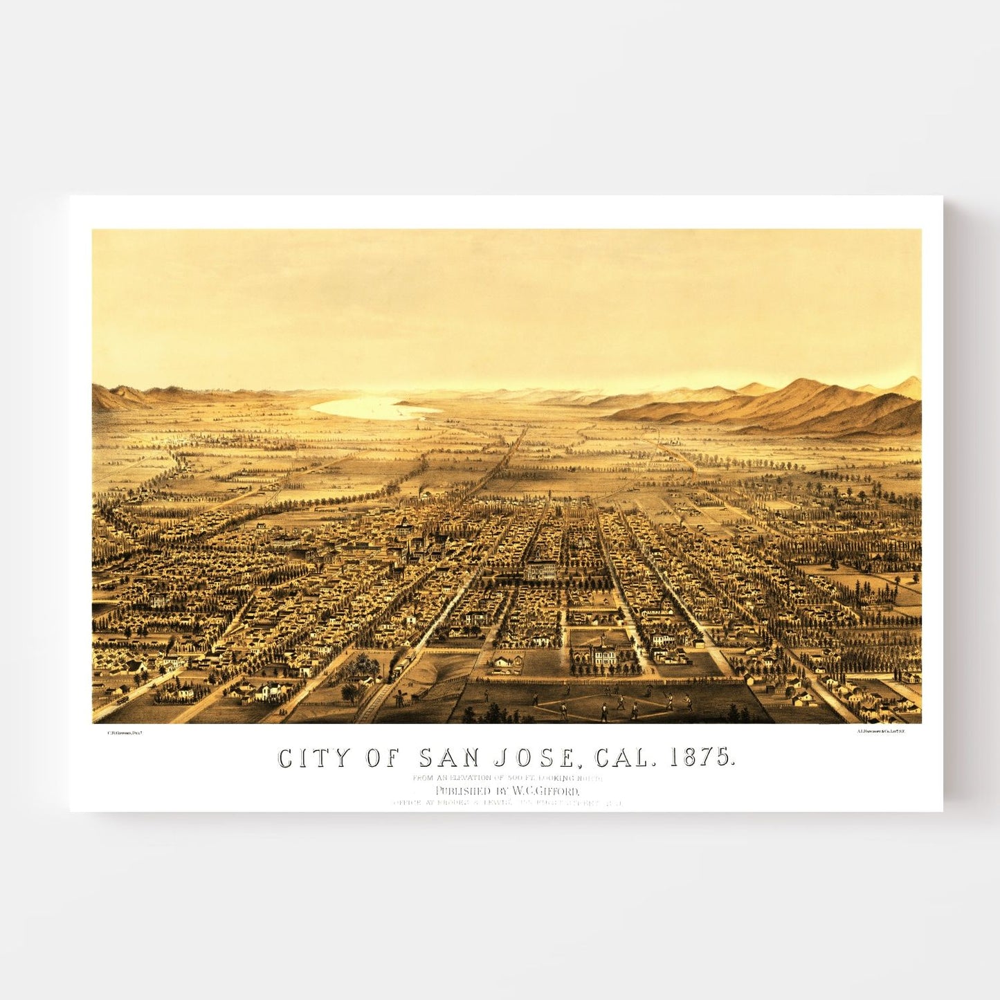 Vintage Map of San Jose, California, 1875