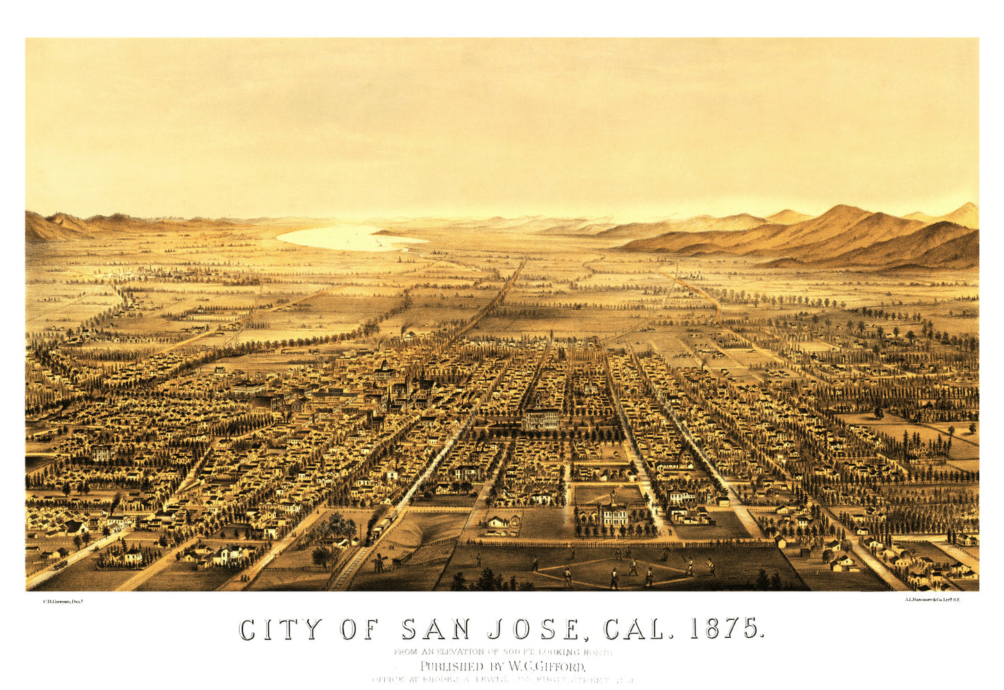 Vintage Map of San Jose, California, 1875